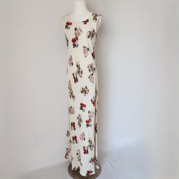 Vintage Y2K NC Love USA Made Rayon Chiffon Sherry Floral Maxi Dress Sleeveless - Picture 3 of 10